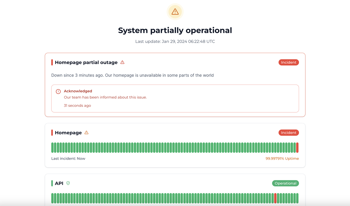 Public Status Page - Website Status Page | Uptimia
