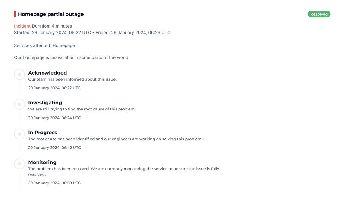 Public Status Page - Website Status Page | Uptimia